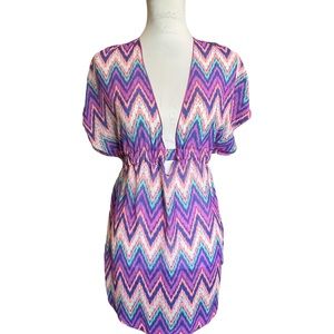 Miken Swim Swimsuit Beach Coverup Zig Zag Chevron‎ Print Sheer Featherweight